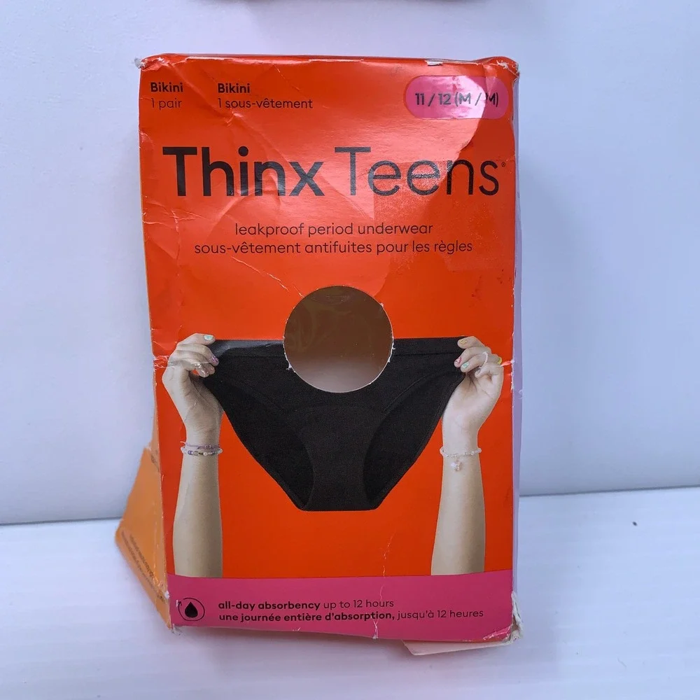 Thinx Teens 11/12 M Black Leakproof Period Bikini Underwear